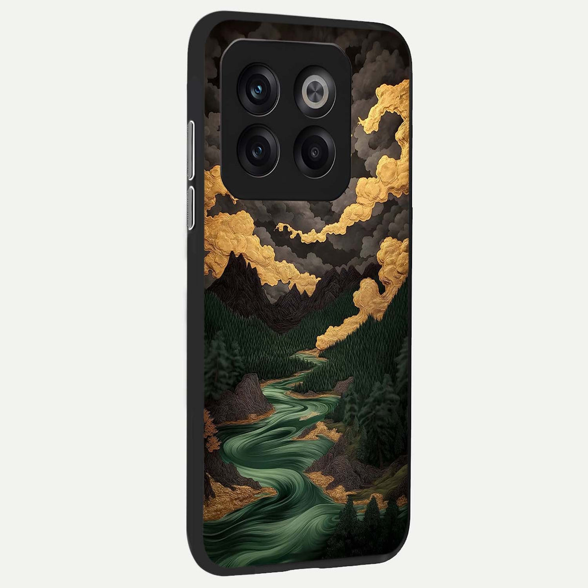  Golden River Moon back cover For OnePlus 10T slim fit glass case with vibrant aesthetic design