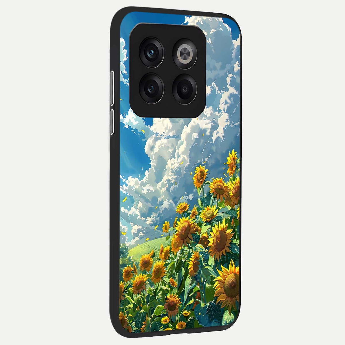  Golden Sun Glory back cover For OnePlus 10T slim fit glass case with vibrant aesthetic design
