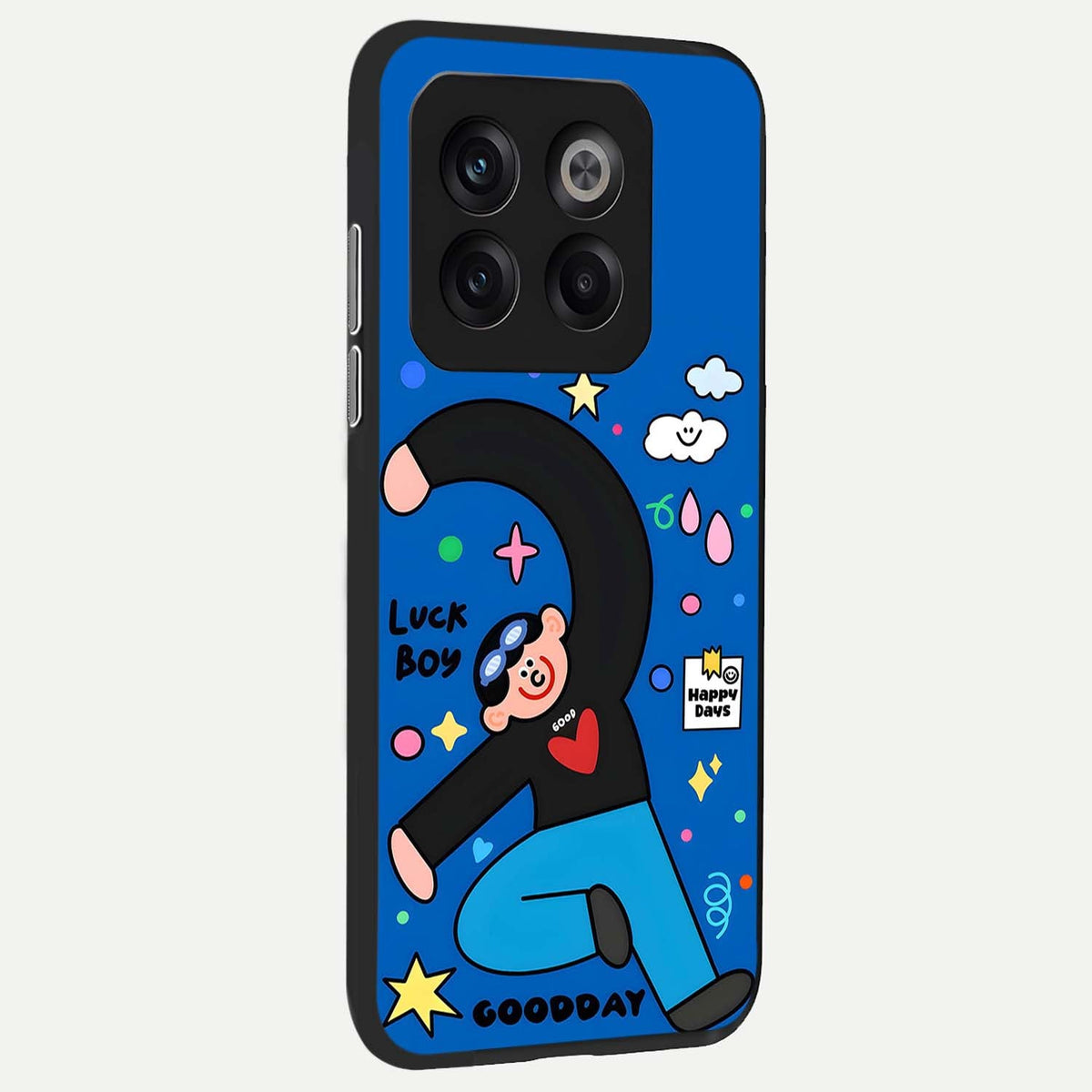  Happy Luck Vibe back cover For OnePlus 10T slim fit glass case with vibrant aesthetic design