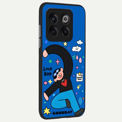  Happy Luck Vibe back cover For OnePlus 10T slim fit glass case with vibrant aesthetic design