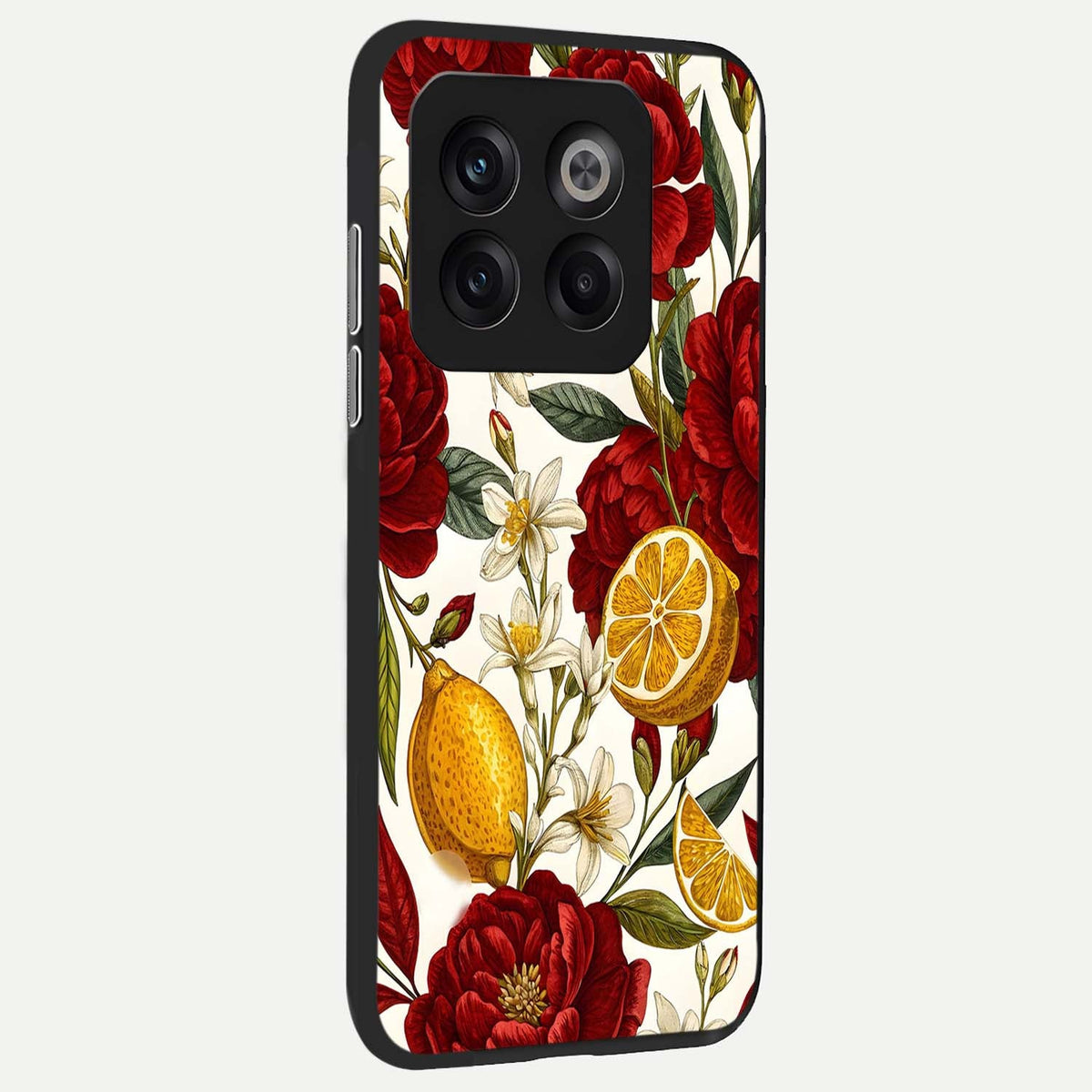  Lemon Rose Charm back cover For OnePlus 10T slim fit glass case with vibrant aesthetic design