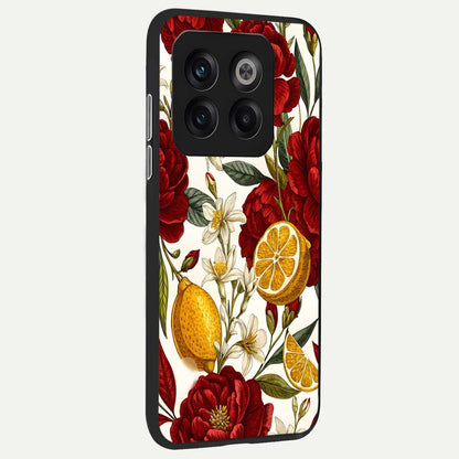  Lemon Rose Charm back cover For OnePlus 10T slim fit glass case with vibrant aesthetic design