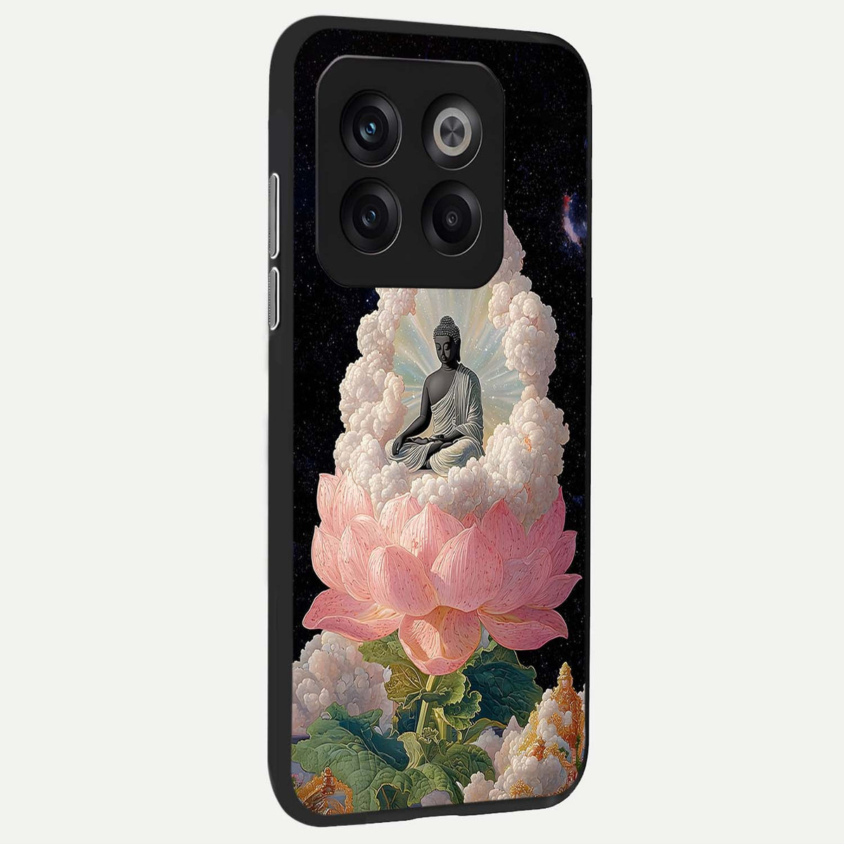 Lotus Divine Peace back cover For OnePlus 10T slim fit glass case with vibrant aesthetic design