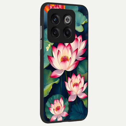  Lotus Dream Serenity back cover For OnePlus 10T slim fit glass case with vibrant aesthetic design