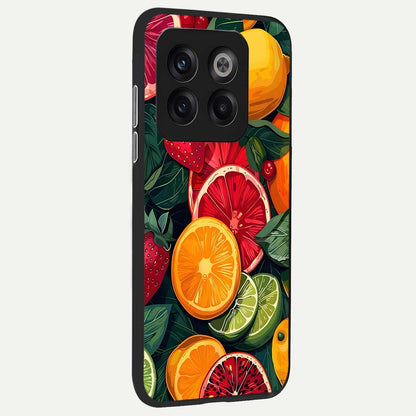  Multiple Fruits back cover For OnePlus 10T slim fit glass case with vibrant aesthetic design