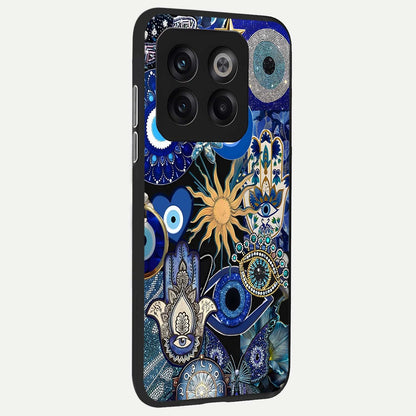  Mystic Blue Evil Eye back cover For OnePlus 10T slim fit glass case with vibrant aesthetic design
