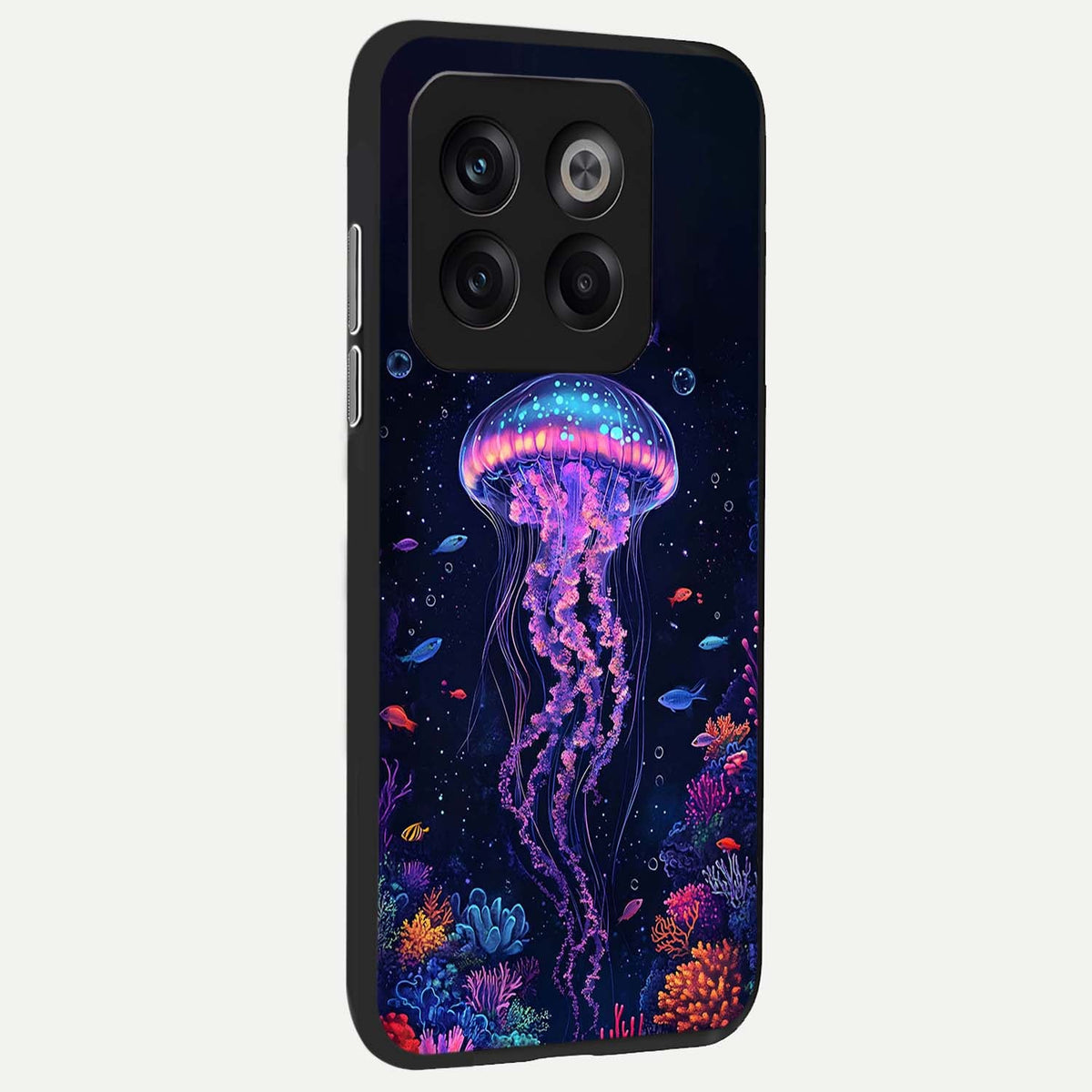  Neon Jellyfish back cover For OnePlus 10T slim fit glass case with vibrant aesthetic design