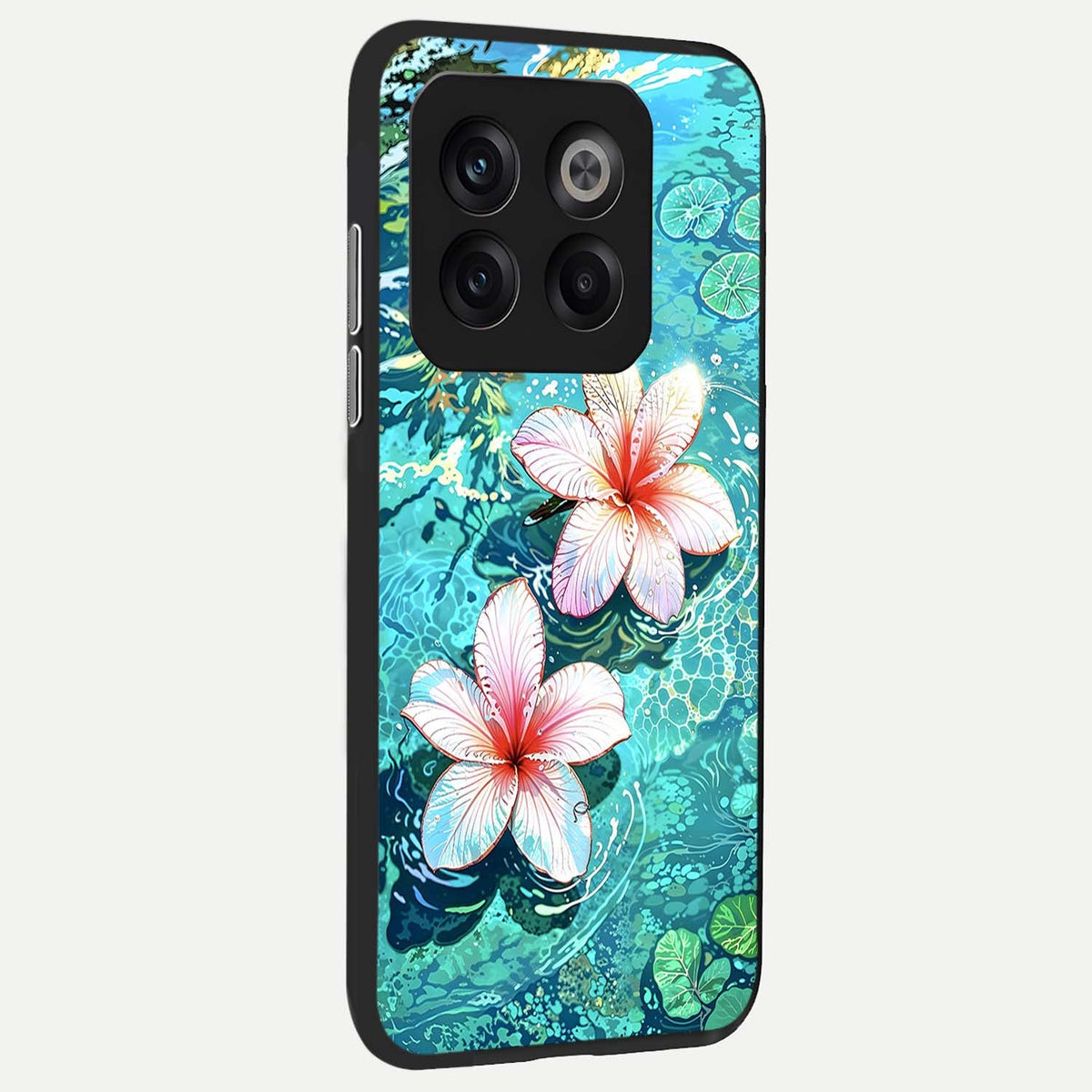  Pink Flowers in Water back cover For OnePlus 10T slim fit glass case with vibrant aesthetic design