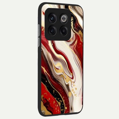  Red And White Marble back cover For OnePlus 10T slim fit glass case with vibrant aesthetic design