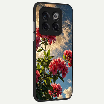  Red Bloom Skies back cover For OnePlus 10T slim fit glass case with vibrant aesthetic design