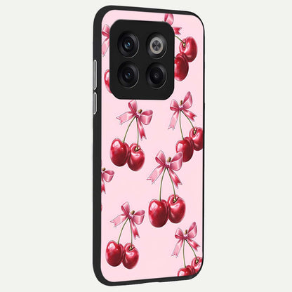  Red Cherries Pattern back cover For OnePlus 10T slim fit glass case with vibrant aesthetic design
