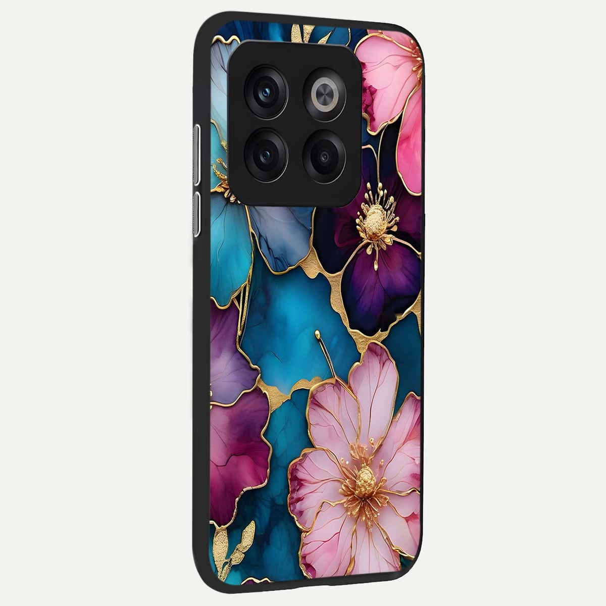  Sparkle Floral back cover For OnePlus 10T slim fit glass case with vibrant aesthetic design