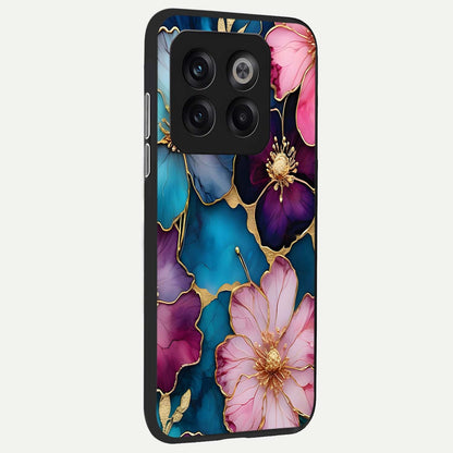  Sparkle Floral back cover For OnePlus 10T slim fit glass case with vibrant aesthetic design