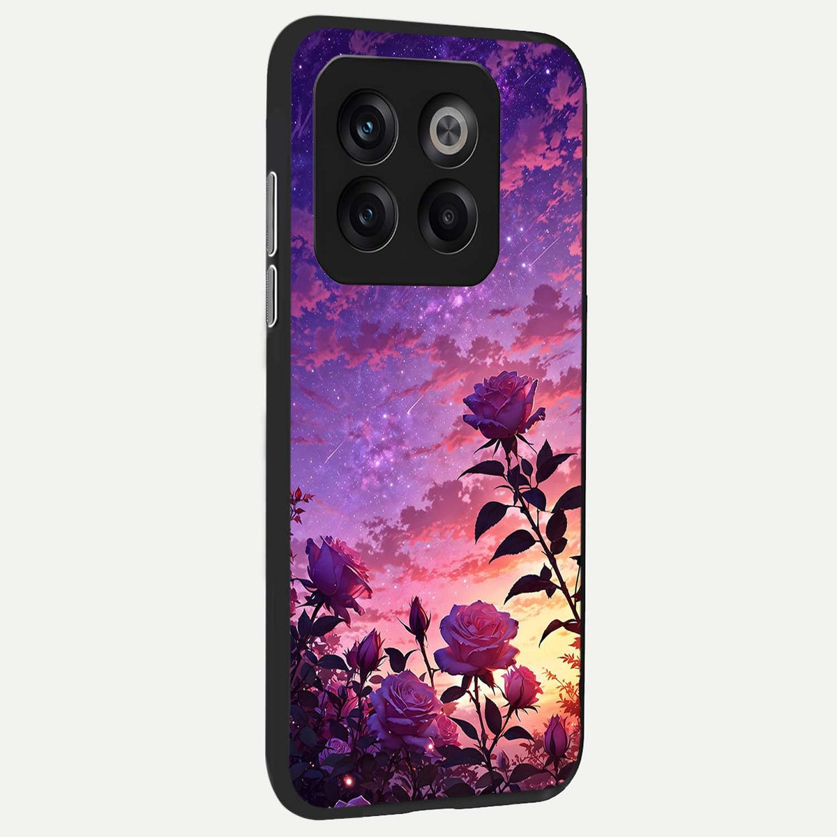  Starlit Rose Twilight back cover For OnePlus 10T slim fit glass case with vibrant aesthetic design