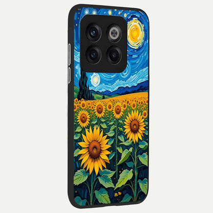  Starry Sunflower Dreams back cover For OnePlus 10T slim fit glass case with vibrant aesthetic design