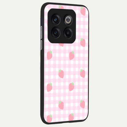  Strawberry Picnic Love back cover For OnePlus 10T slim fit glass case with vibrant aesthetic design