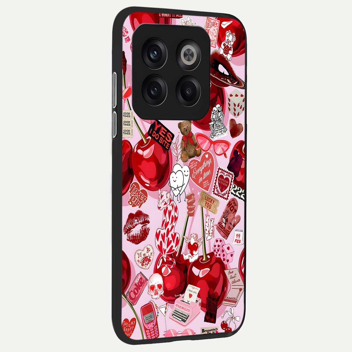  Sweet Cherry Chaos back cover For OnePlus 10T slim fit glass case with vibrant aesthetic design