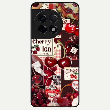  Aesthetic Cherry Tea Glass Case For OnePlus 11R back cover – full design glossy printed glass finish