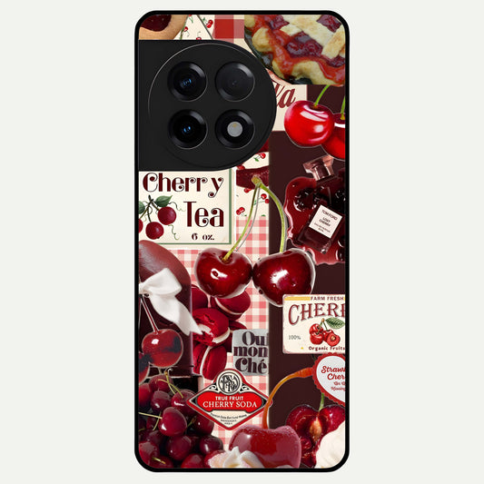  Aesthetic Cherry Tea Glass Case For OnePlus 11R back cover – full design glossy printed glass finish