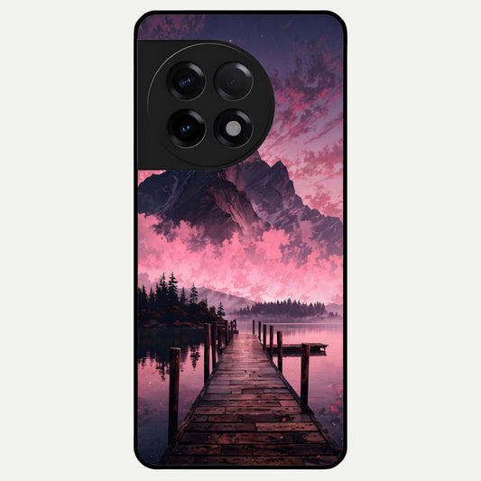  Beautiful Mountain View Glass Case For OnePlus 11R back cover – full design glossy printed glass finish