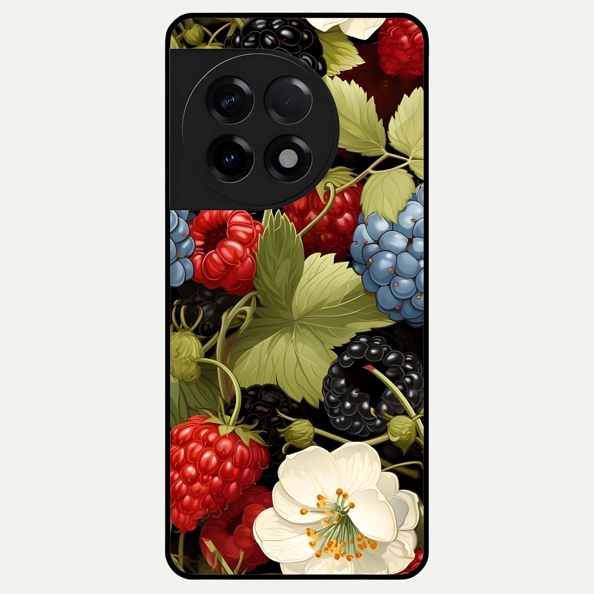 Berry Bloom Charm Glass Case For OnePlus 11R back cover – full design glossy printed glass finish