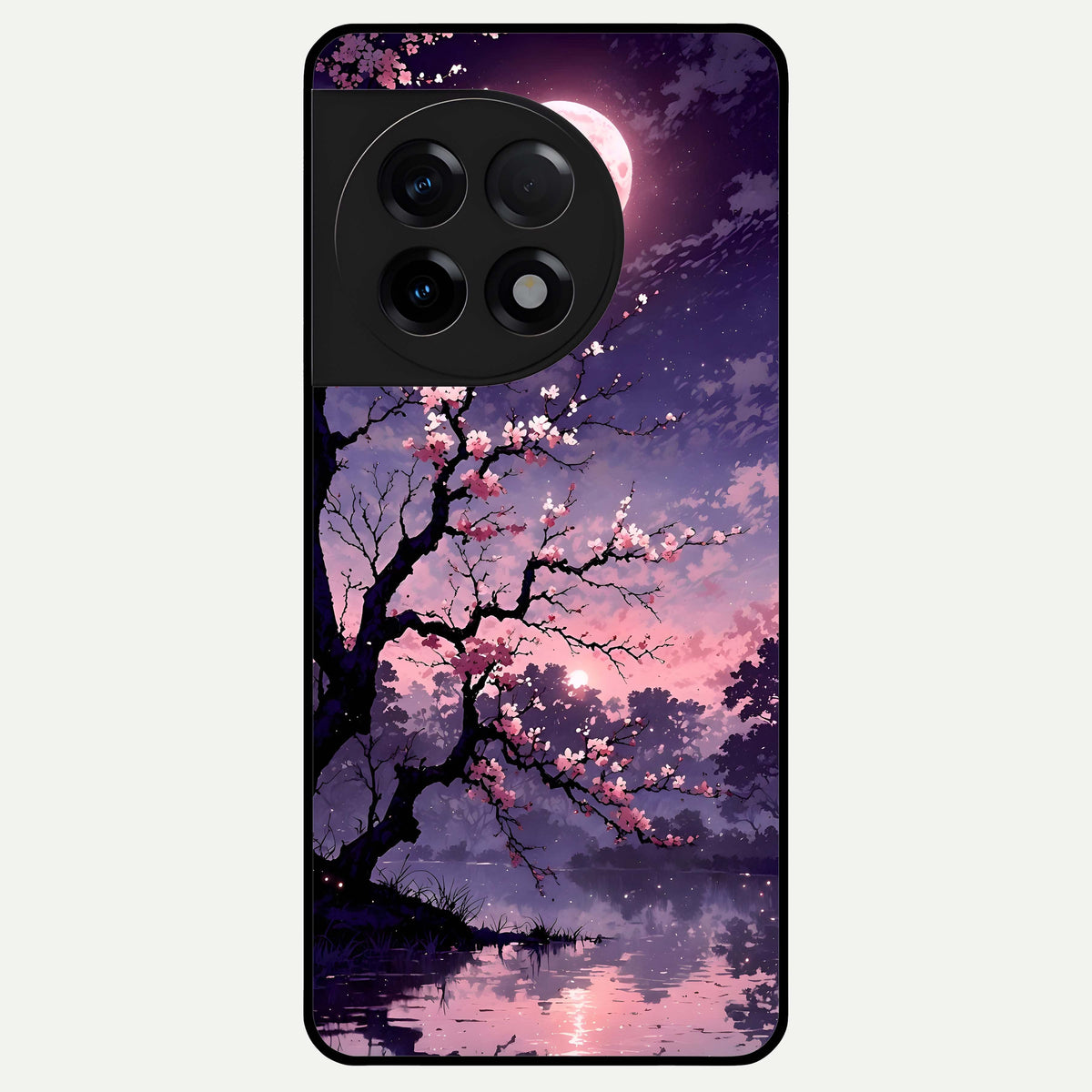  Blossom Pink Moon Glass Case For OnePlus 11R back cover – full design glossy printed glass finish