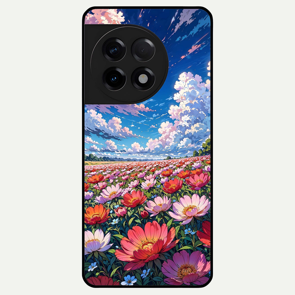  Blossom Sky Field Glass Case For OnePlus 11R back cover – full design glossy printed glass finish