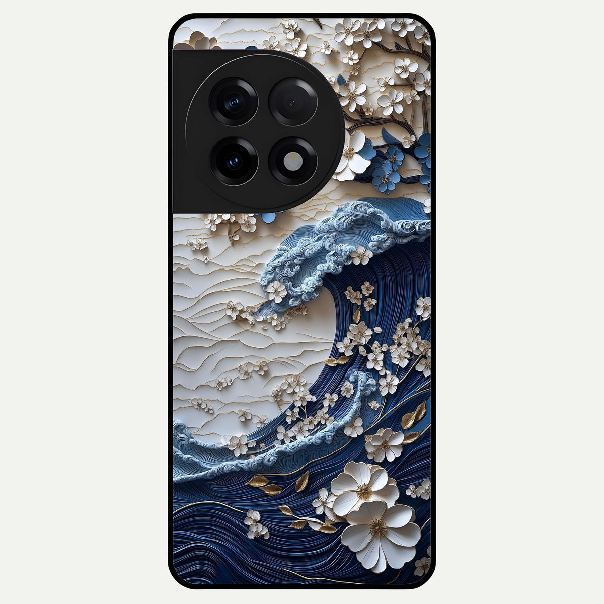  Blossom Wave Art Glass Case For OnePlus 11R back cover – full design glossy printed glass finish
