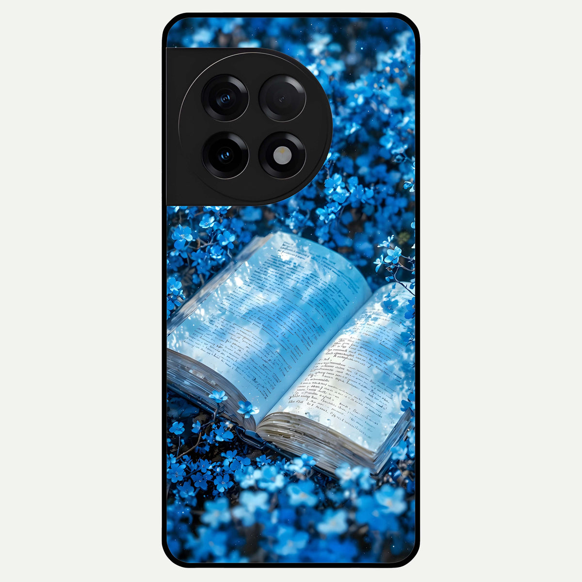  Blue Bloom Tales Glass Case For OnePlus 11R back cover – full design glossy printed glass finish