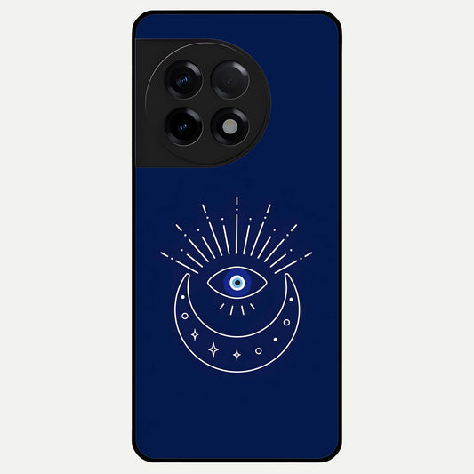  Blue Evil Eye Glass Case For OnePlus 11R back cover – full design glossy printed glass finish