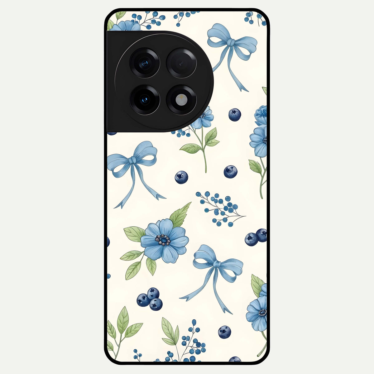  Blue Flower And Bow Glass Case For OnePlus 11R back cover – full design glossy printed glass finish