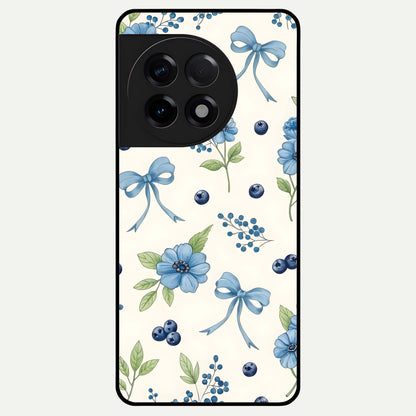  Blue Flower And Bow Glass Case For OnePlus 11R back cover – full design glossy printed glass finish