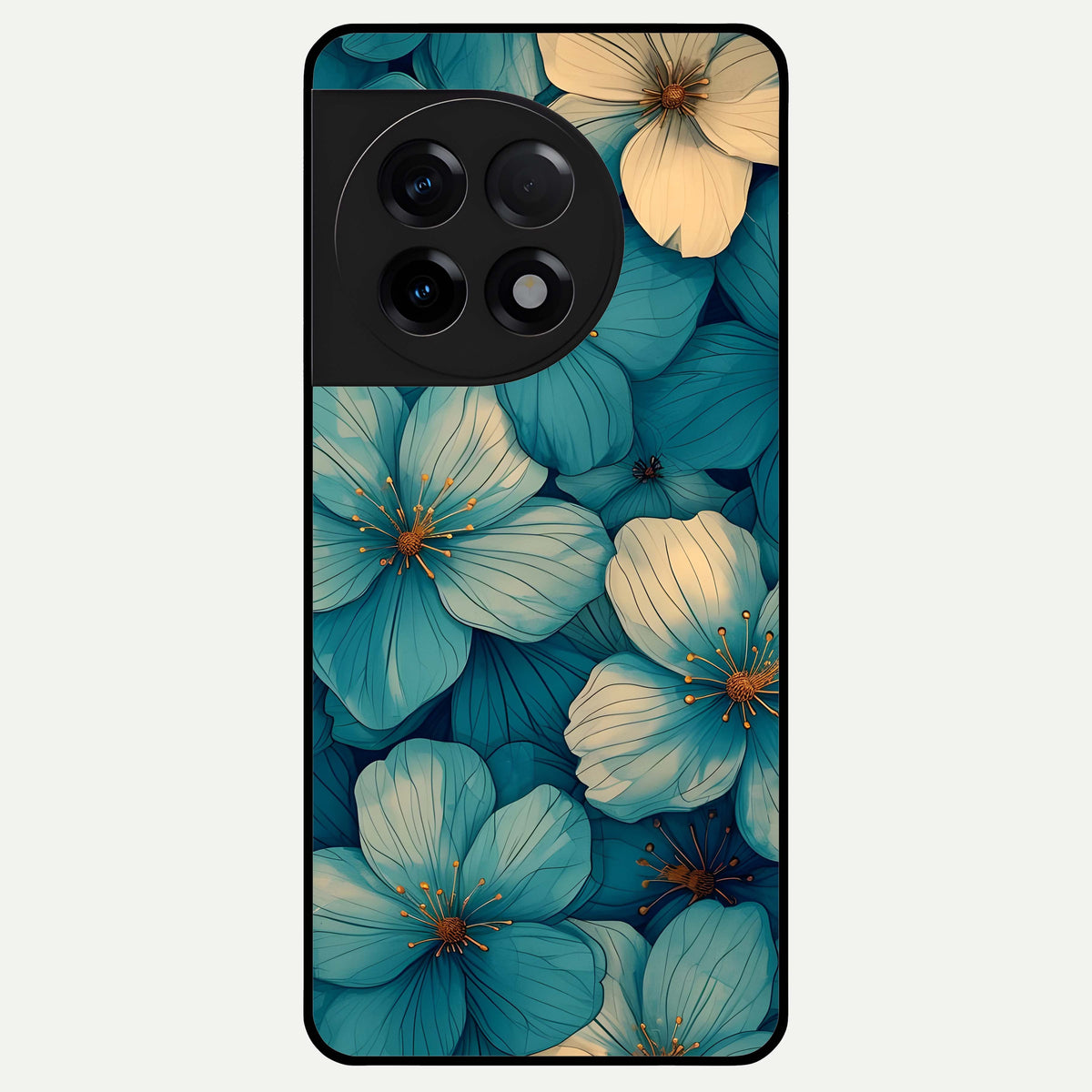  Blue Shade Floral Glass Case For OnePlus 11R back cover – full design glossy printed glass finish