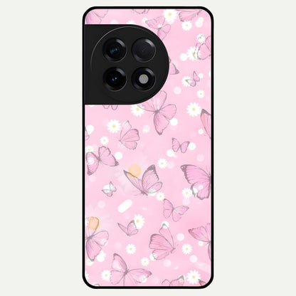  Blush Butterfly Garden Glass Case For OnePlus 11R back cover – full design glossy printed glass finish