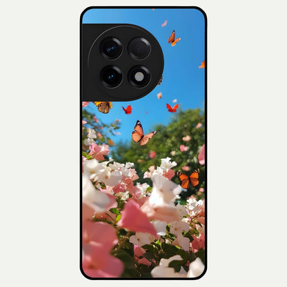  Butterflies In Bloom Sky Glass Case For OnePlus 11R back cover – full design glossy printed glass finish