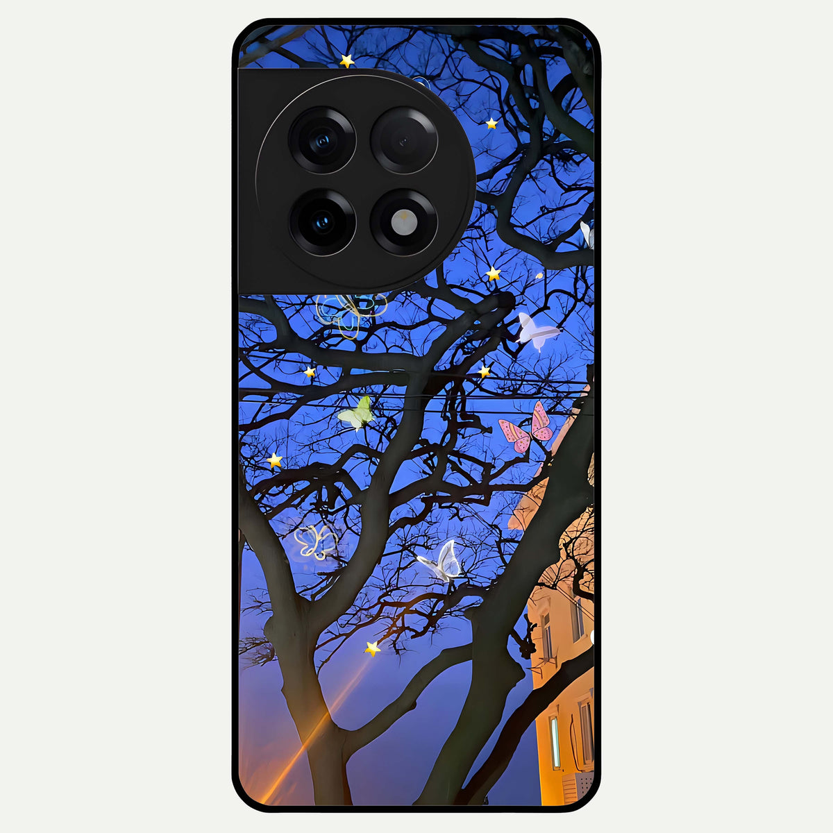  Butterfly Night Magic Glass Case For OnePlus 11R back cover – full design glossy printed glass finish