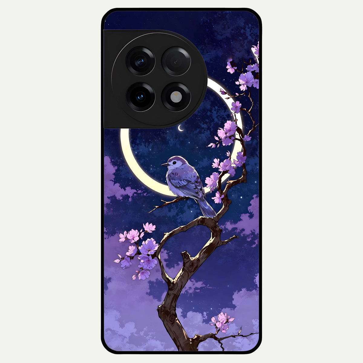  Celestial Bird Blossom Glass Case For OnePlus 11R back cover – full design glossy printed glass finish
