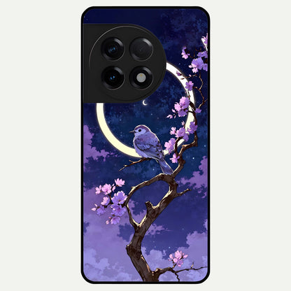  Celestial Bird Blossom Glass Case For OnePlus 11R back cover – full design glossy printed glass finish