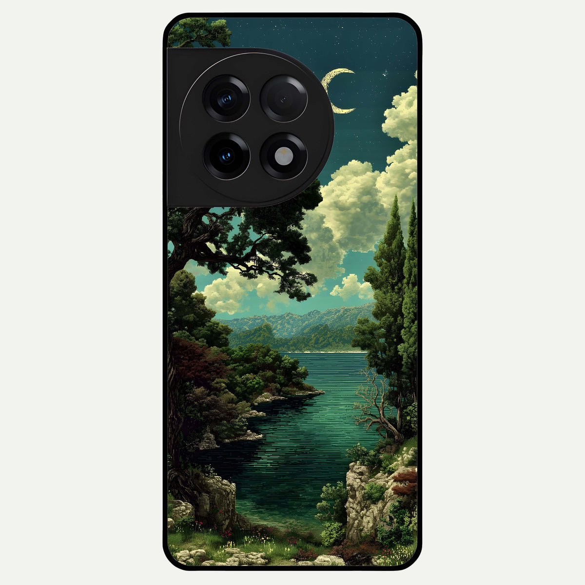  Celestial Lake Peace Glass Case For OnePlus 11R back cover – full design glossy printed glass finish