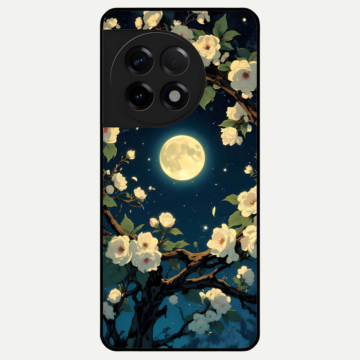 Celestial Moon And Flower Glass Case For OnePlus 11R back cover – full design glossy printed glass finish