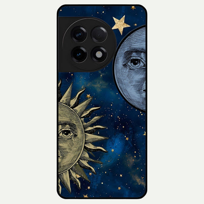  Celestial Moon With Sun Glass Case For OnePlus 11R back cover – full design glossy printed glass finish