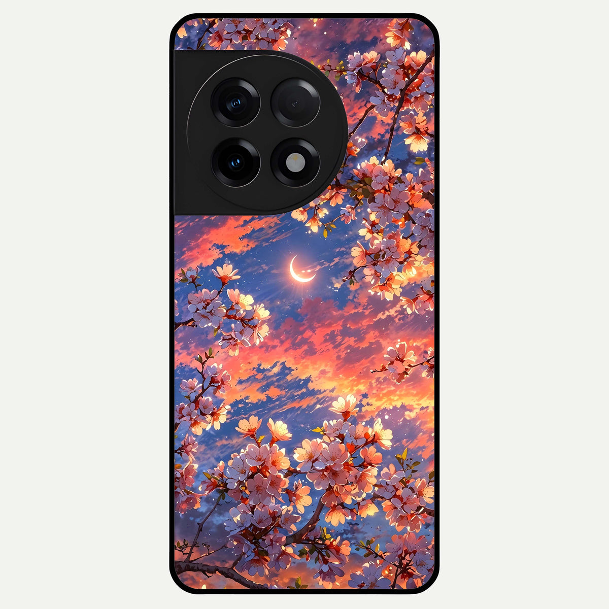  Celestial Sakura Sunset Glass Case For OnePlus 11R back cover – full design glossy printed glass finish