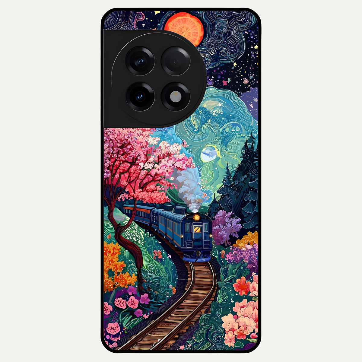  Celestial Train Journey Glass Case For OnePlus 11R back cover – full design glossy printed glass finish