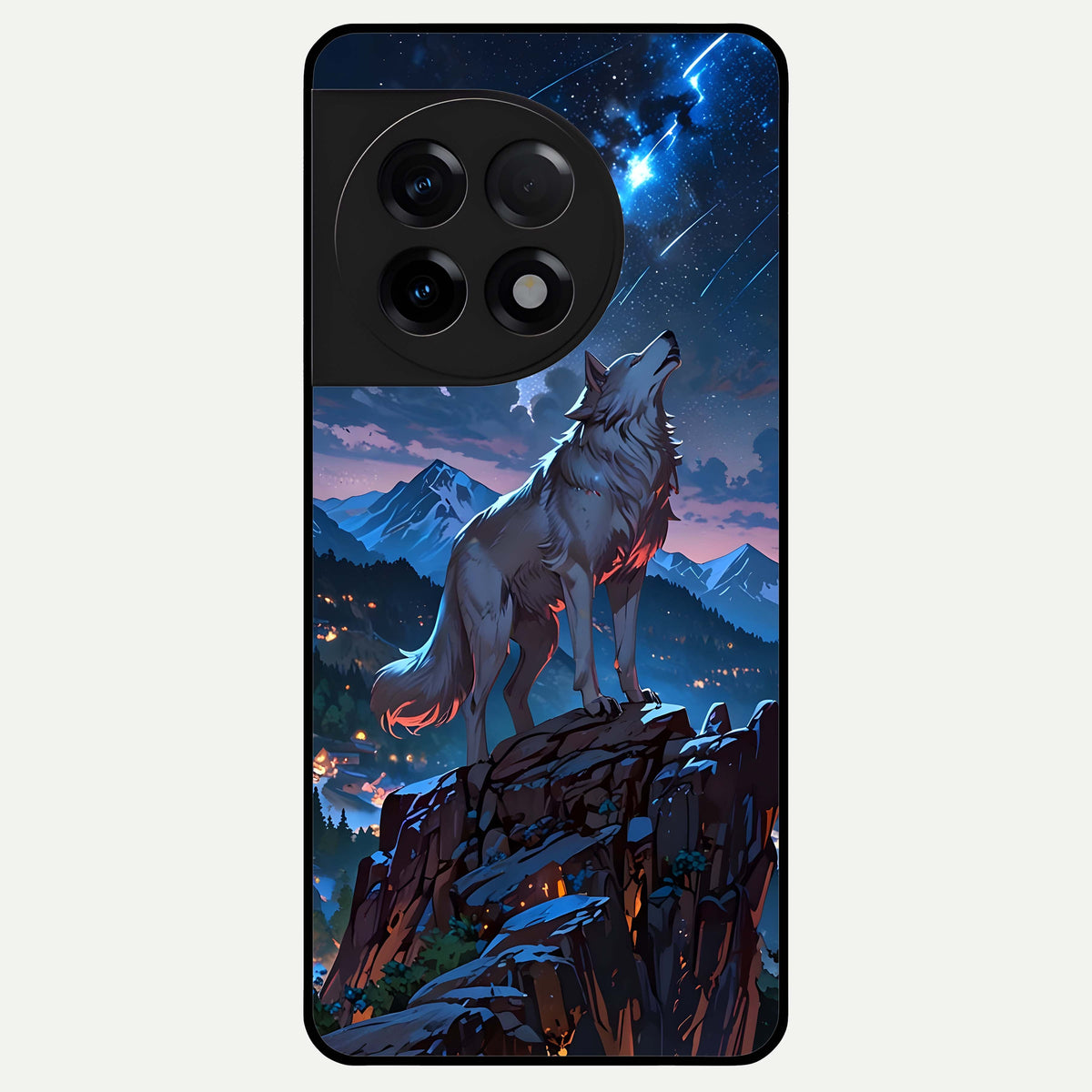  Celestial Wolf Howl Glass Case For OnePlus 11R back cover – full design glossy printed glass finish