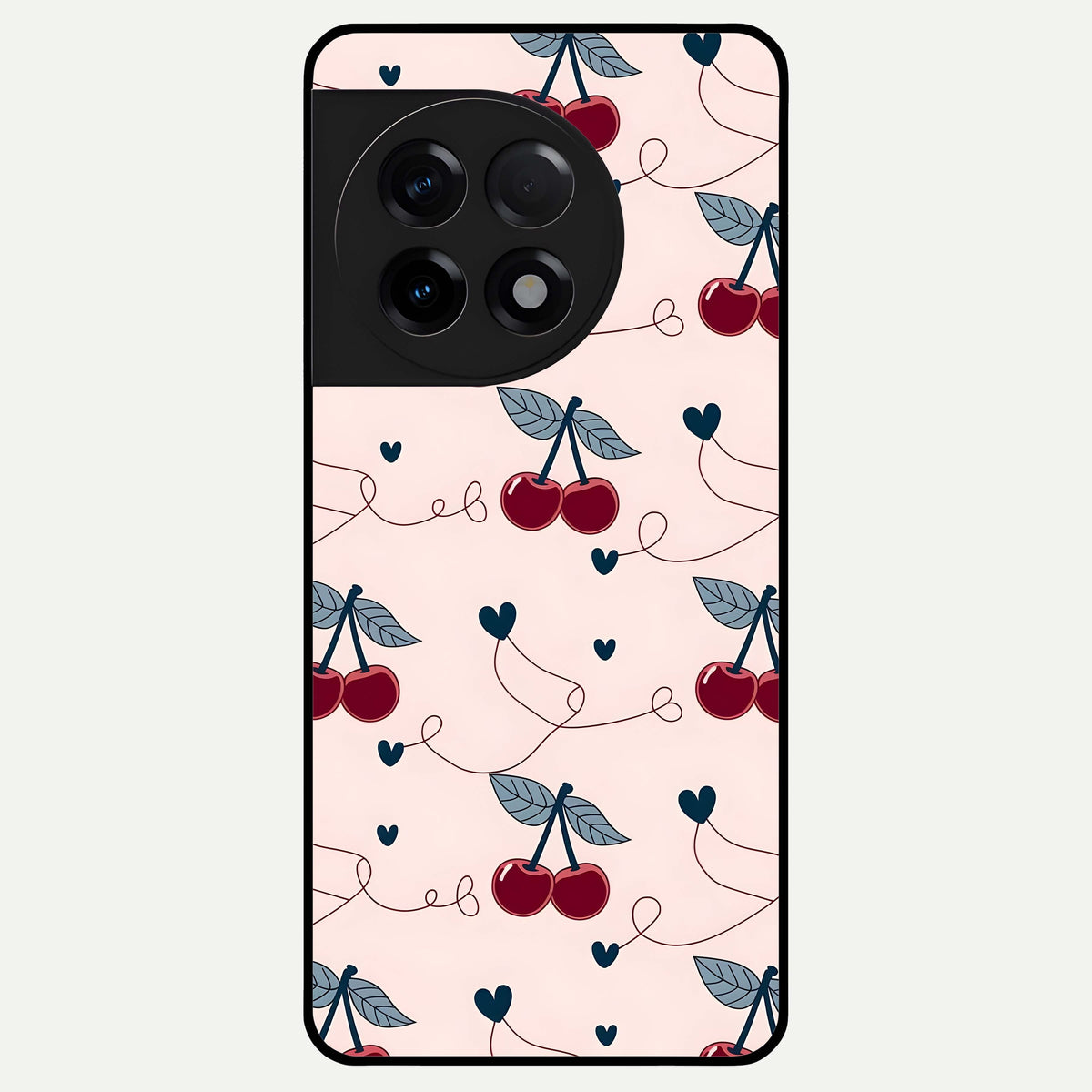  Cherry Heart Line Glass Case For OnePlus 11R back cover – full design glossy printed glass finish
