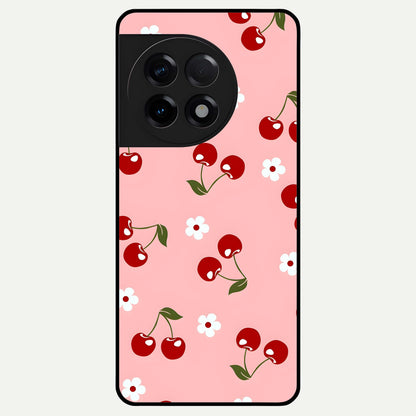  Cherry Love Mood Glass Case For OnePlus 11R back cover – full design glossy printed glass finish