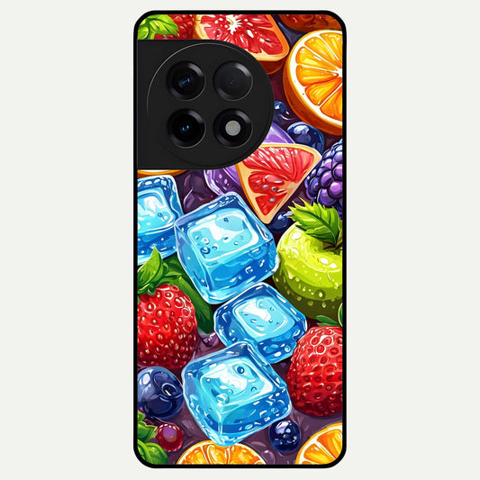  Colorful Fruits with Ice Glass Case For OnePlus 11R back cover – full design glossy printed glass finish