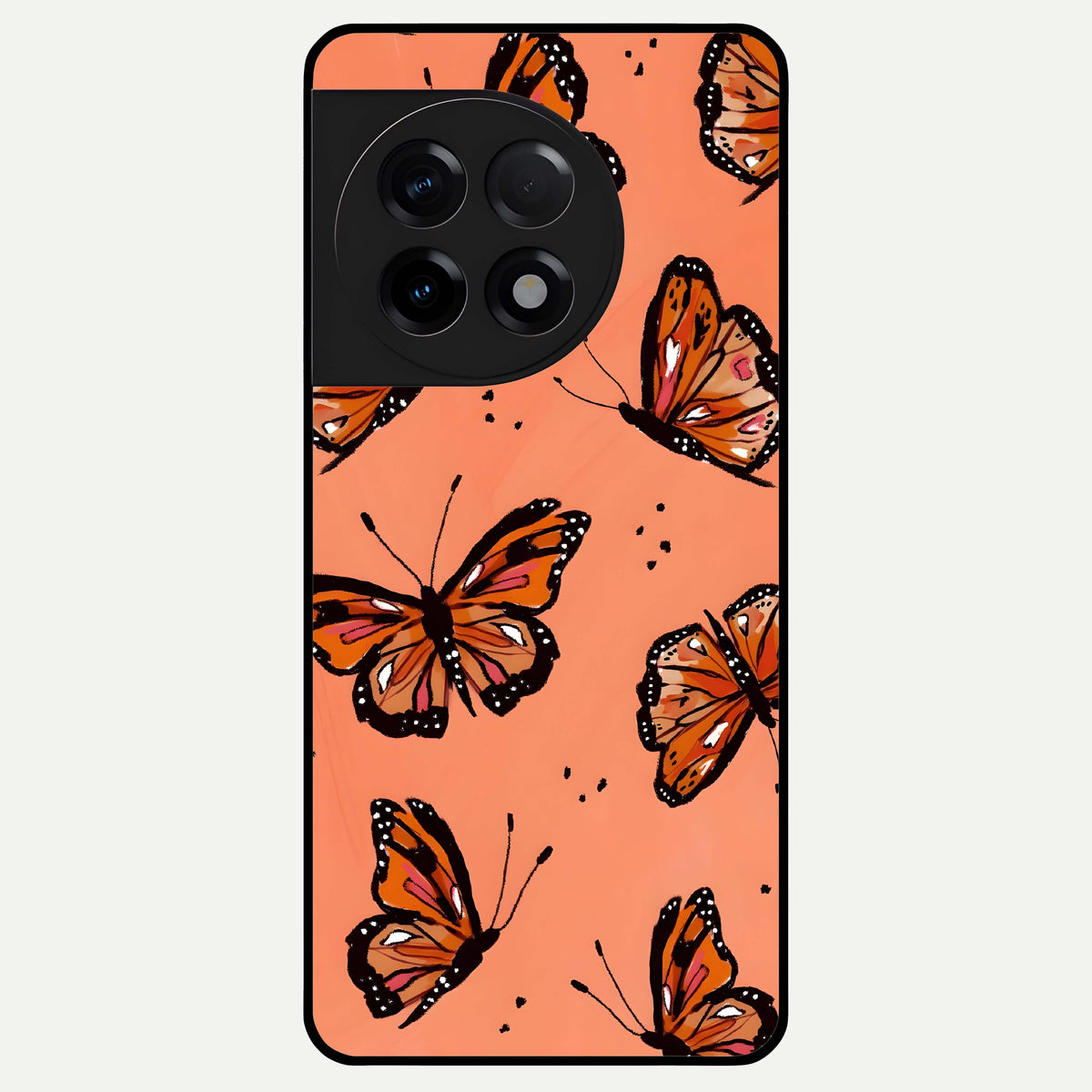  Coral Wing Butterfly Glass Case For OnePlus 11R back cover – full design glossy printed glass finish