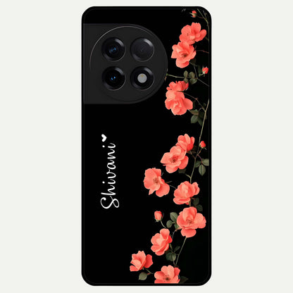  Crimson Bloom Grace Custom Name Glass Case For OnePlus 11R back cover – full design glossy printed glass finish