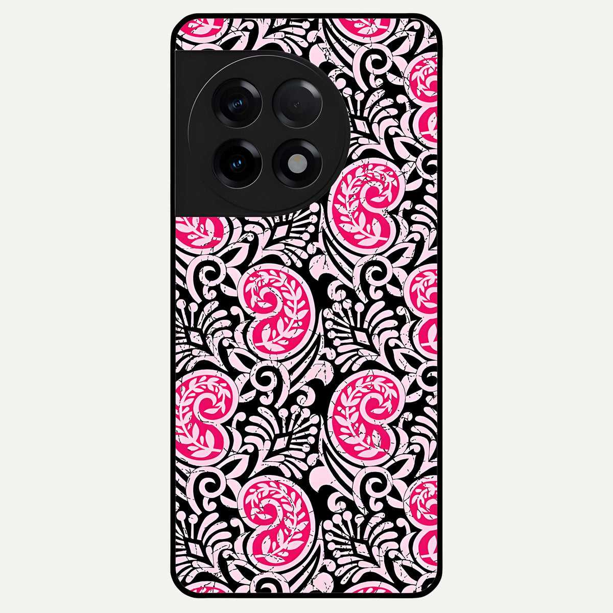  Crimson Paisley Charm Glass Case For OnePlus 11R back cover – full design glossy printed glass finish